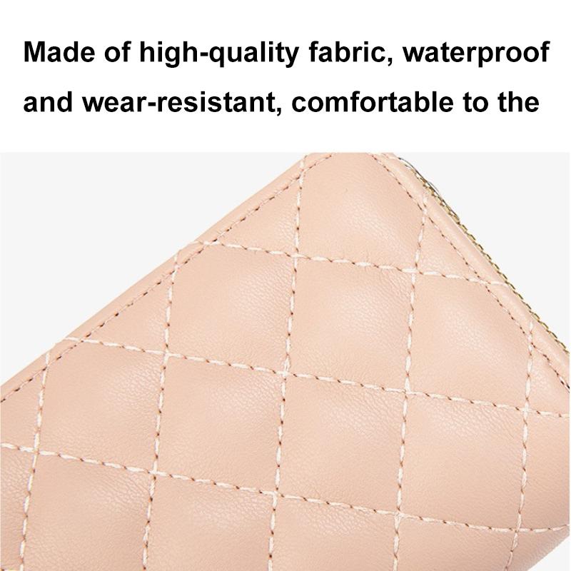 Double Layer Zipper Wallet Multi Card Slot Large Capacity Rhombus Design - Beige 7