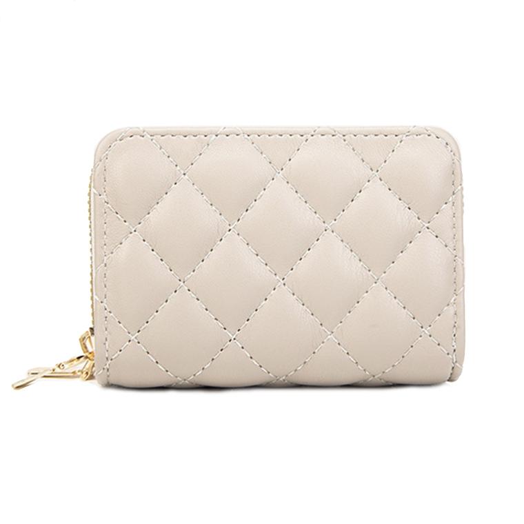 Double Layer Zipper Wallet Multi Card Slot Large Capacity Rhombus Design - Beige 11
