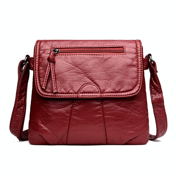 Soft Washed Leather Messenger Bag for Women - Fashionable and Versatile - Black 3