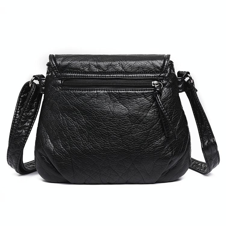 Soft Washed Leather Messenger Bag for Women - Fashionable and Versatile - Black 5