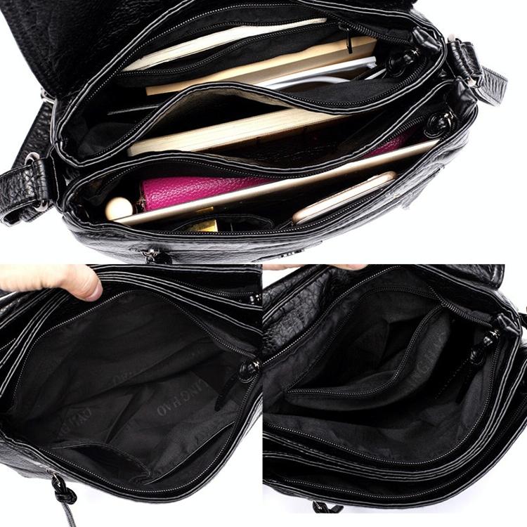 Soft Washed Leather Messenger Bag for Women - Fashionable and Versatile - Black 8