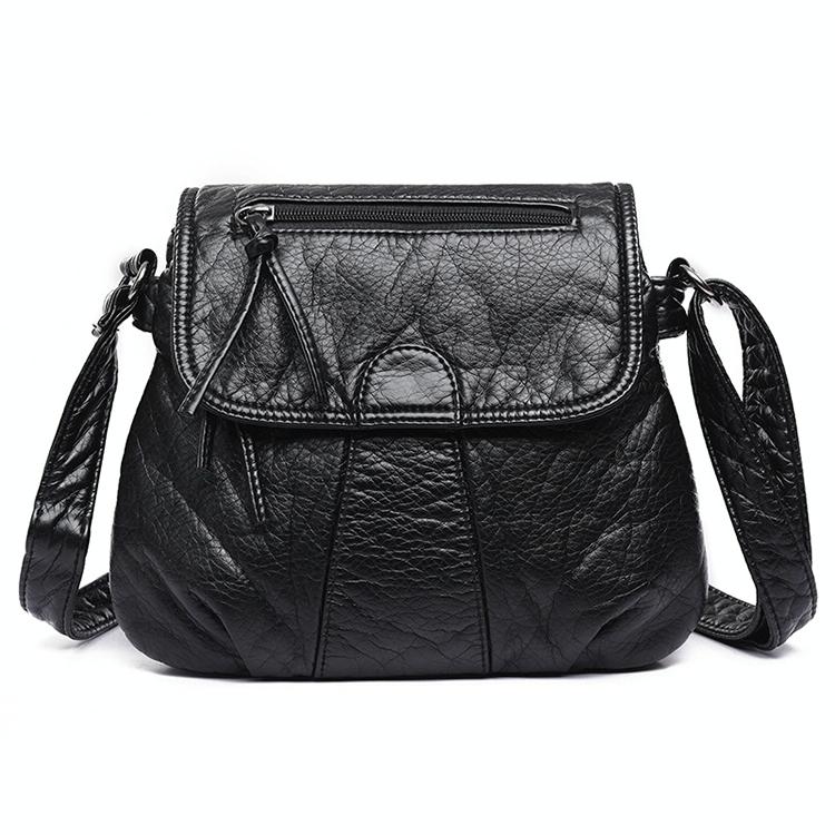 Soft Washed Leather Messenger Bag for Women - Fashionable and Versatile - Black 12