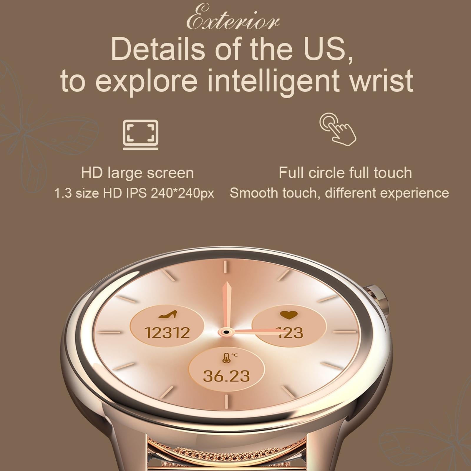 1.3 Inch Tft Colour Screen Ip68 Waterproof Women Smart Watch Support Body Temperature Monitor / Blood Pressure Monitor / Menstrual Cycle Reminder Black 8