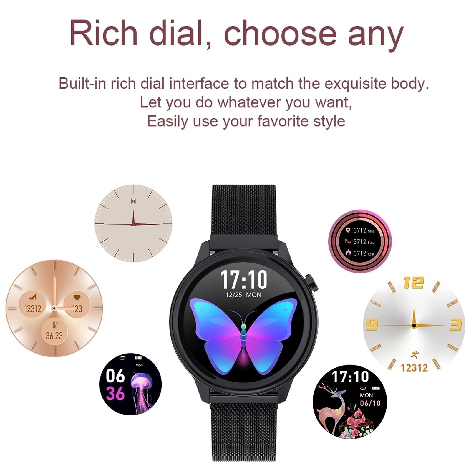 1.3 Inch Tft Colour Screen Ip68 Waterproof Women Smart Watch Support Body Temperature Monitor / Blood Pressure Monitor / Menstrual Cycle Reminder Black 10