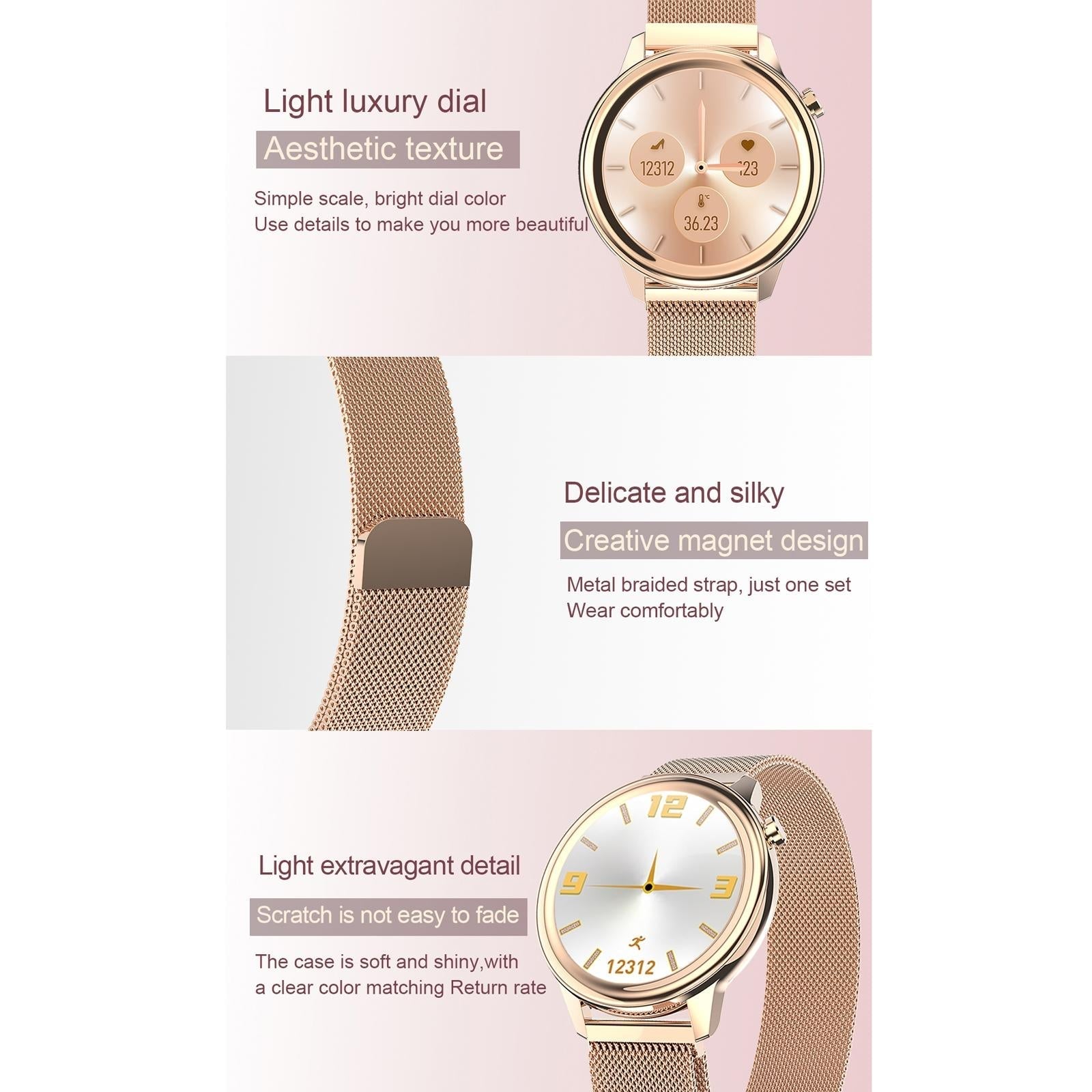 1.3 Inch Tft Colour Screen Ip68 Waterproof Women Smart Watch Support Body Temperature Monitor / Blood Pressure Monitor / Menstrual Cycle Reminder Black 13