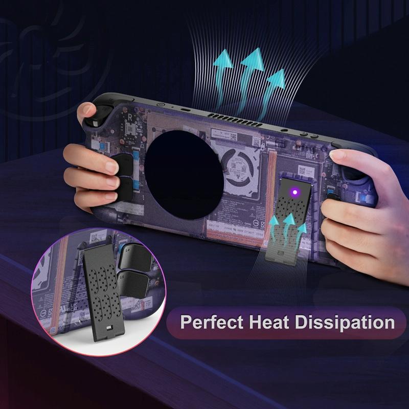 Steam Deck Gaming Console Case With Transparent Thermal Back And Bracket - Purple 6