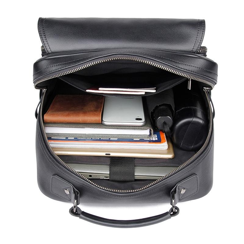Men Black Cowhide Leather Backpack for Casual Business with Laptop Compartment 4