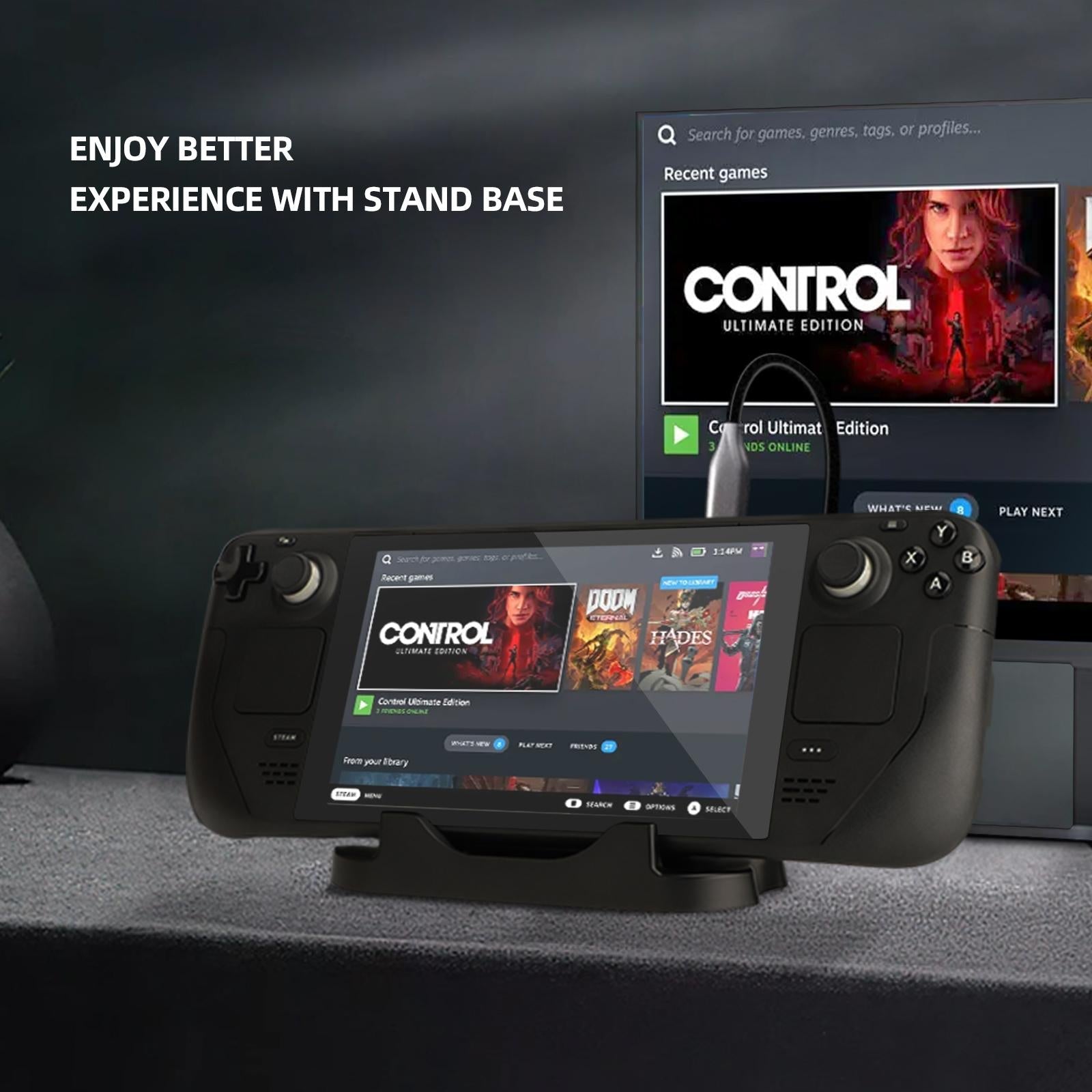 Steam Deck Console Base with Mobile Phone Bracket - Black 9
