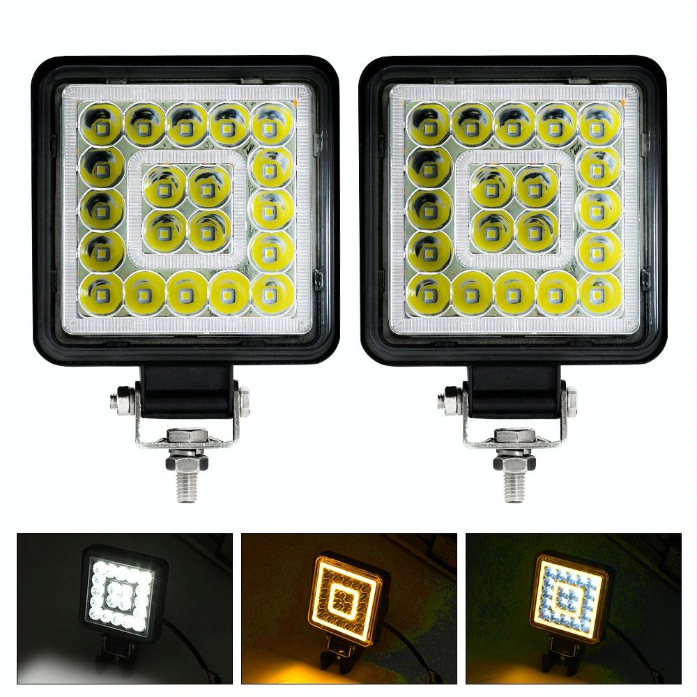 1 Pair 4 Inch Square Double Circle Angel Eye Work Light Black 3