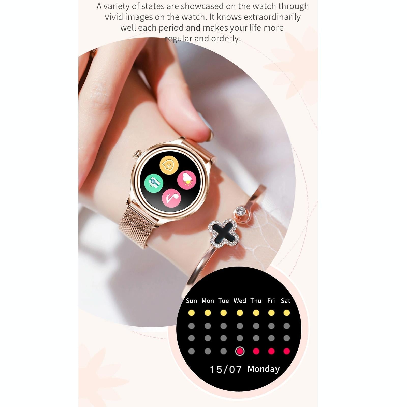 1.09 Inch Hd Colour Screen Bluetooth 5.0 Ip68 Waterproof Smart Watch Sleep & Heart Rate Monitor Blood Oxygen Tracking Steel Strap - Rose Gold 5