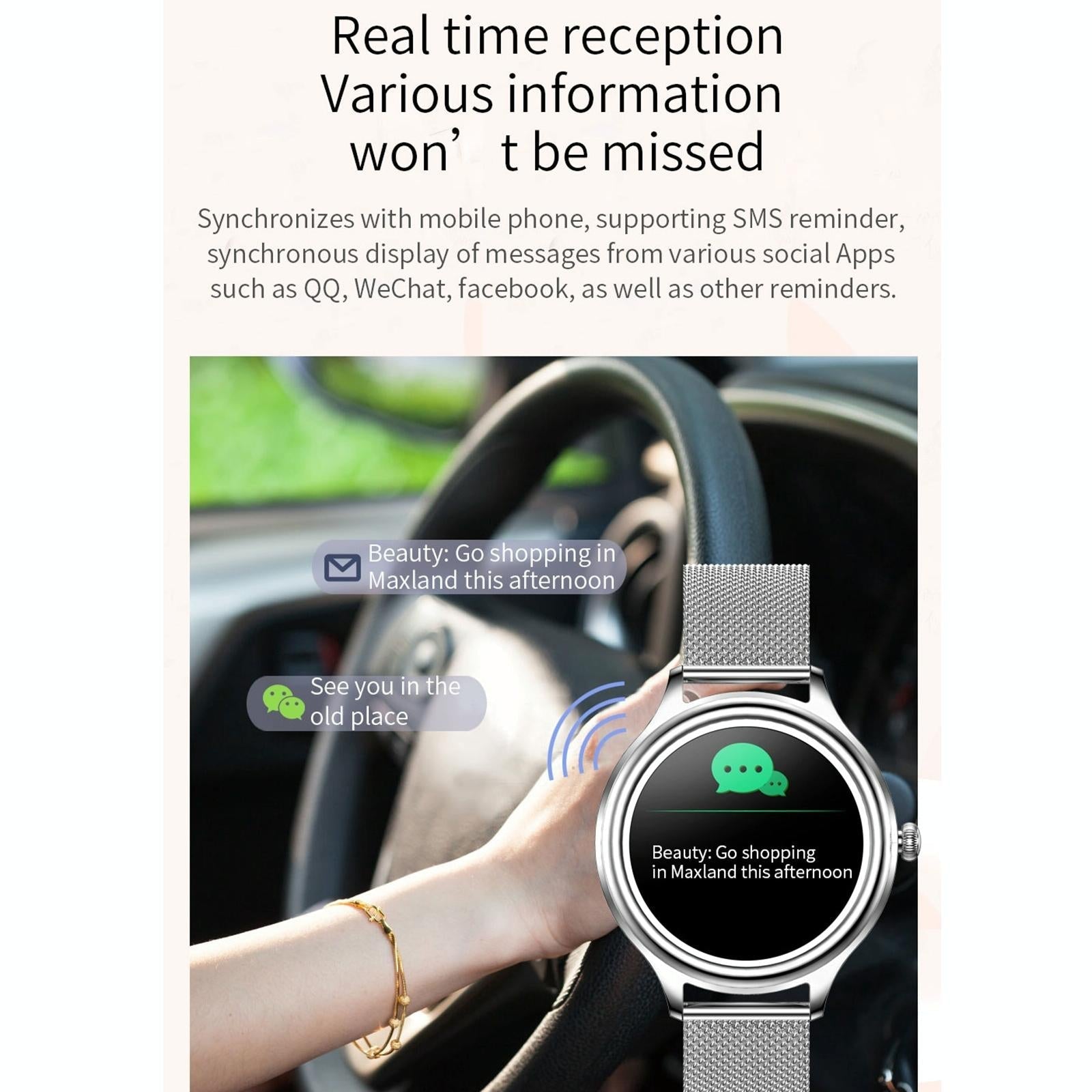 1.09 Inch Hd Colour Screen Bluetooth 5.0 Ip68 Waterproof Smart Watch Sleep & Heart Rate Monitor Blood Oxygen Tracking Steel Strap - Rose Gold 7