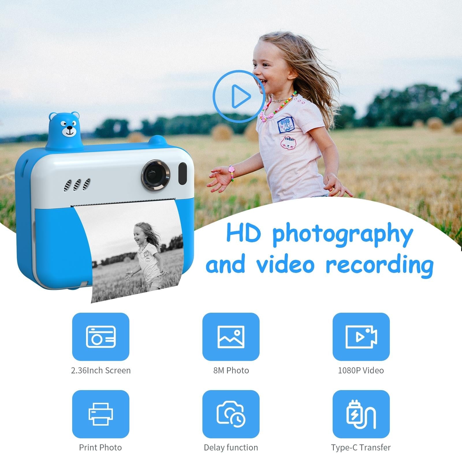 1080p Children's Camera with 2.36 Hd Led Display and Thermal Printing - Instant Capture - Yellow 4