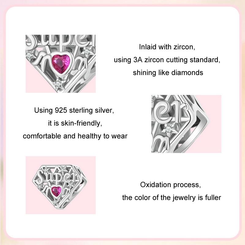 925 Sterling Silver Super Mom Diy Beaded Jewelry 4