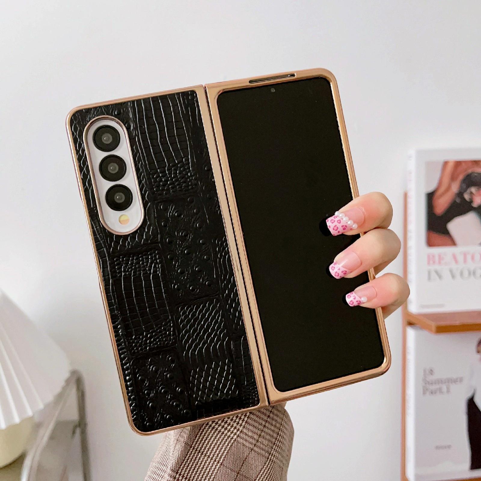 For Samsung Galaxy Z Fold4 5G Leather Mahjong Phone Case - Electroplated - Blue 11