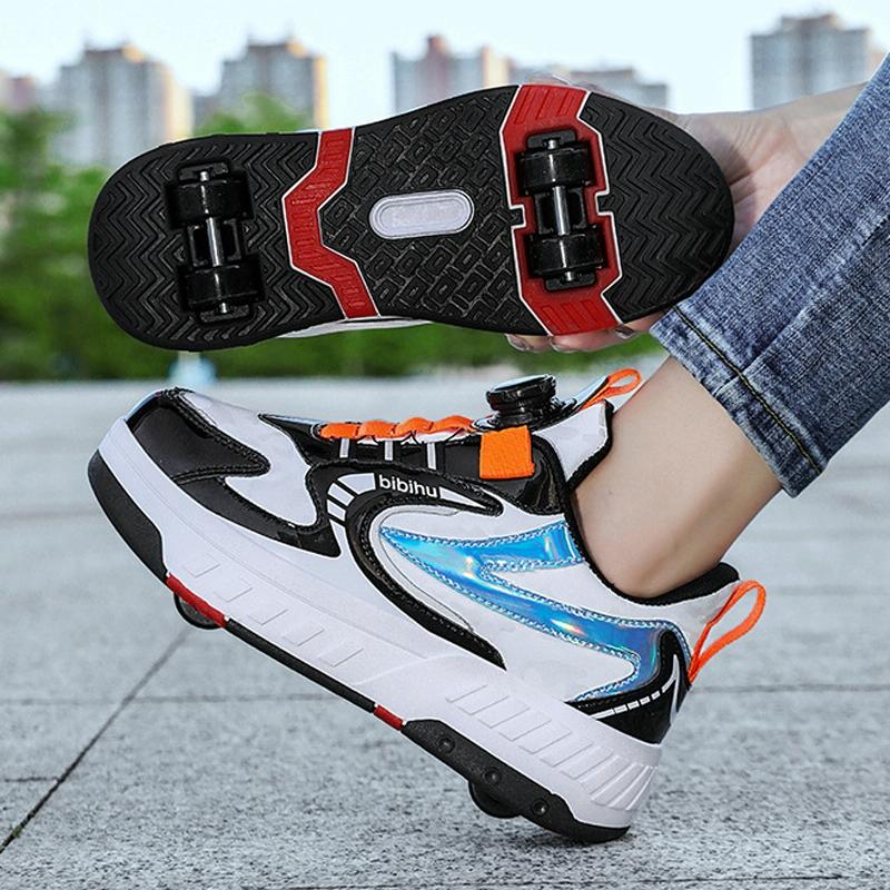 29 Size Children's Two-wheeled Roller Skating Shoes - Xf18 Black - 30 9