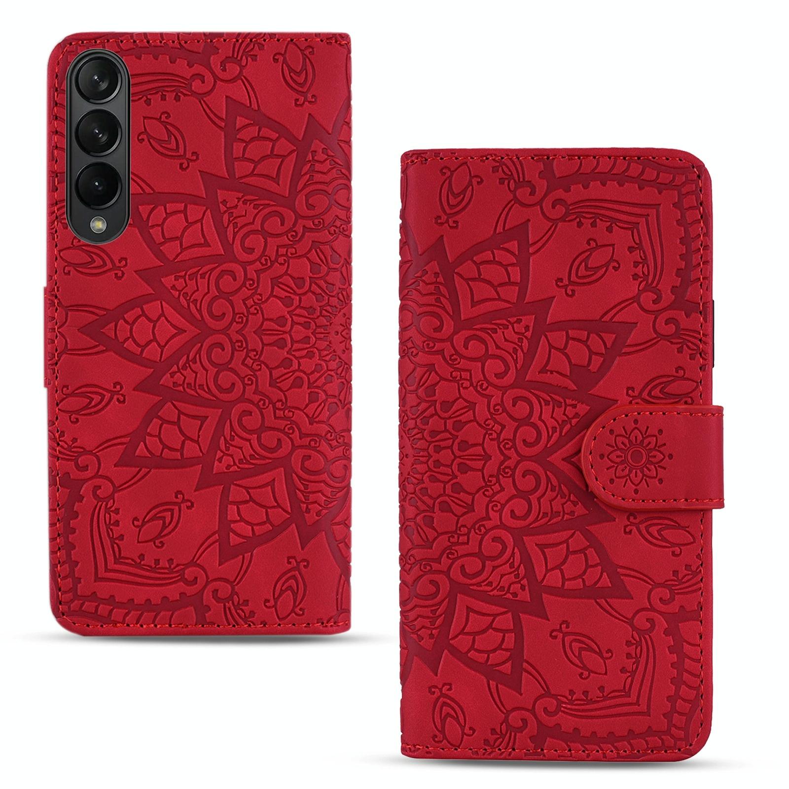For Samsung Galaxy Z Fold4 5G Dual Fold Mandala Leather Case - Embossed Design - Brown 8