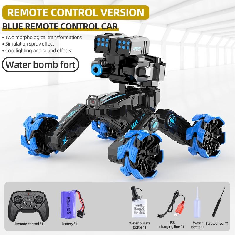 Remote Control Water Bomb Car - Four-wheel Battle Blooming Tire Spray - Blue 3