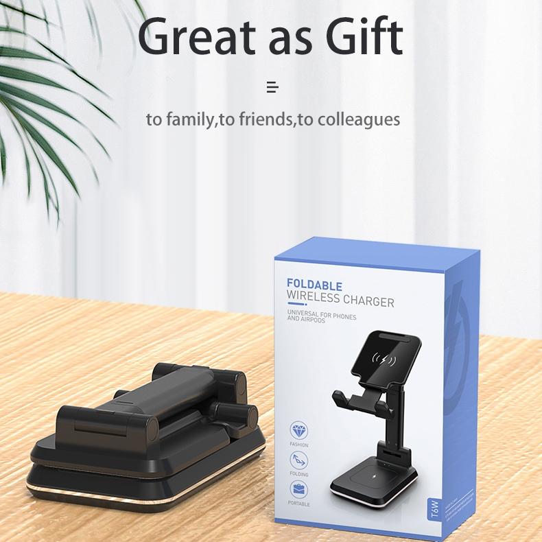 Portable 2 In 1 Wireless Charging Stand Single Charge - Black 8