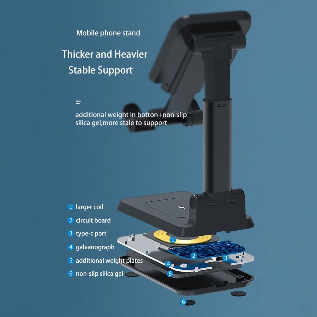Portable 2 In 1 Wireless Charging Stand Single Charge - Black 12