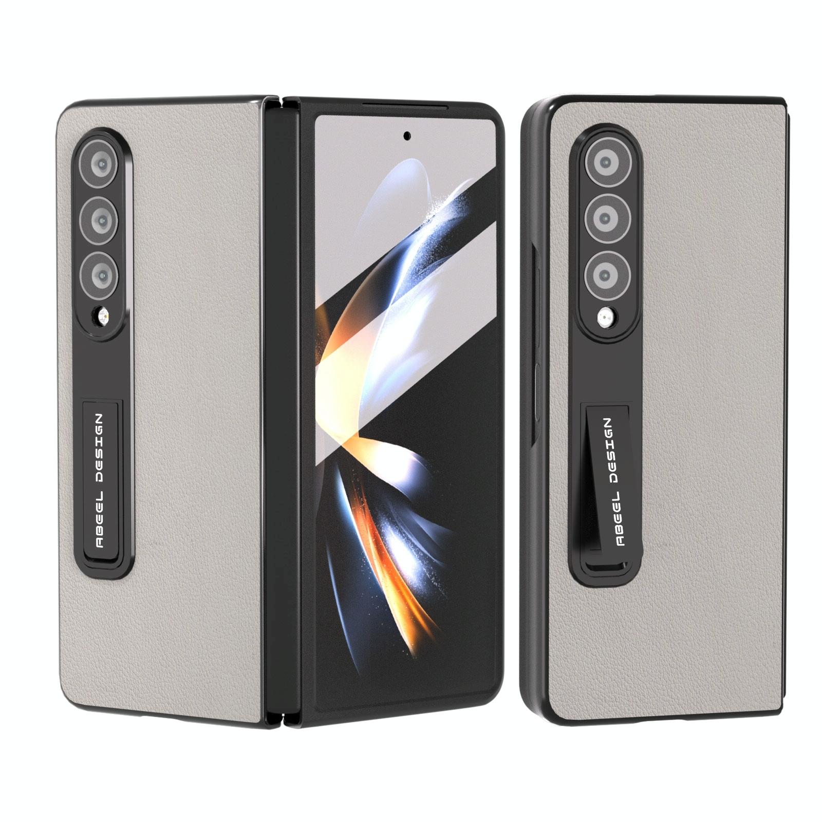 For Samsung Galaxy Z Fold4 5G Leather Phone Case With Holder - Wave Design - Black
