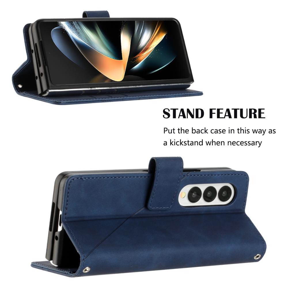 For Samsung Galaxy z Fold4 5G Embossed Leather Flip Crossbody Phone Case - 3d Design - Wine Red 10