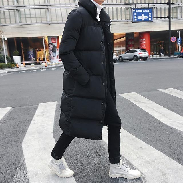 Mens Long Down Jacket Coat Winter Parkas Thick Warm Slim Fit Male Overcoat - Size L Black