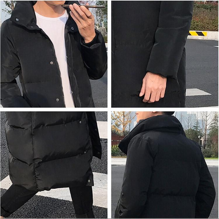 Mens Long Down Jacket Coat Winter Parkas Thick Warm Slim Fit Male Overcoat - Size L Black 9