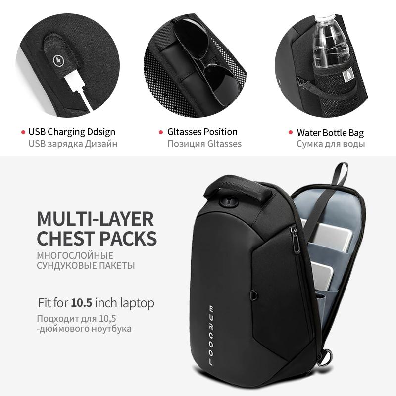 Water Repellent Multi Function Chest Bag With Usb Charging Port Men Crossbody Shoulder Bag - Black 12