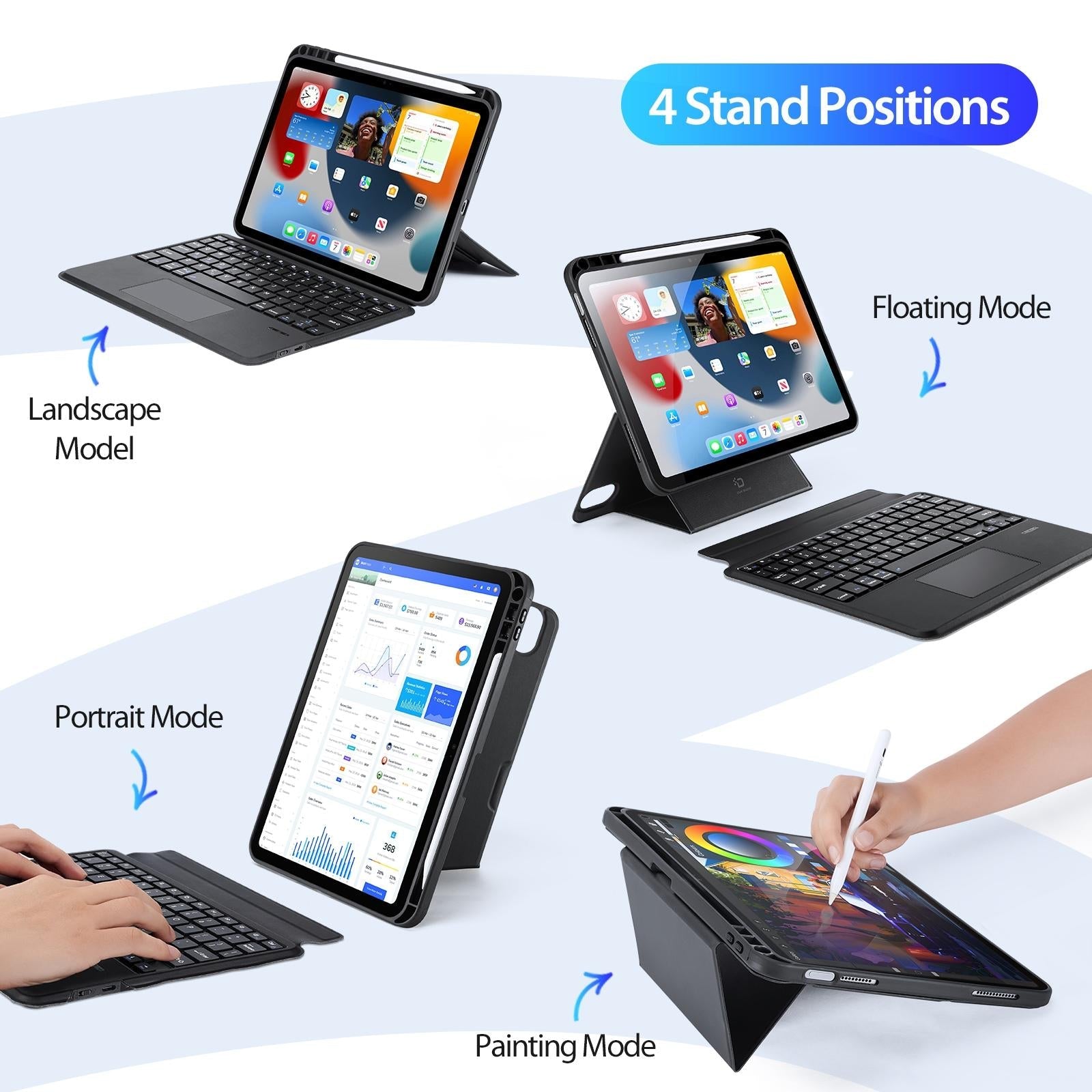 Black Magnetic Bluetooth Keyboard Tablet Case - For Ipad Air 4&5 / Ipad Pro 11 2022 7