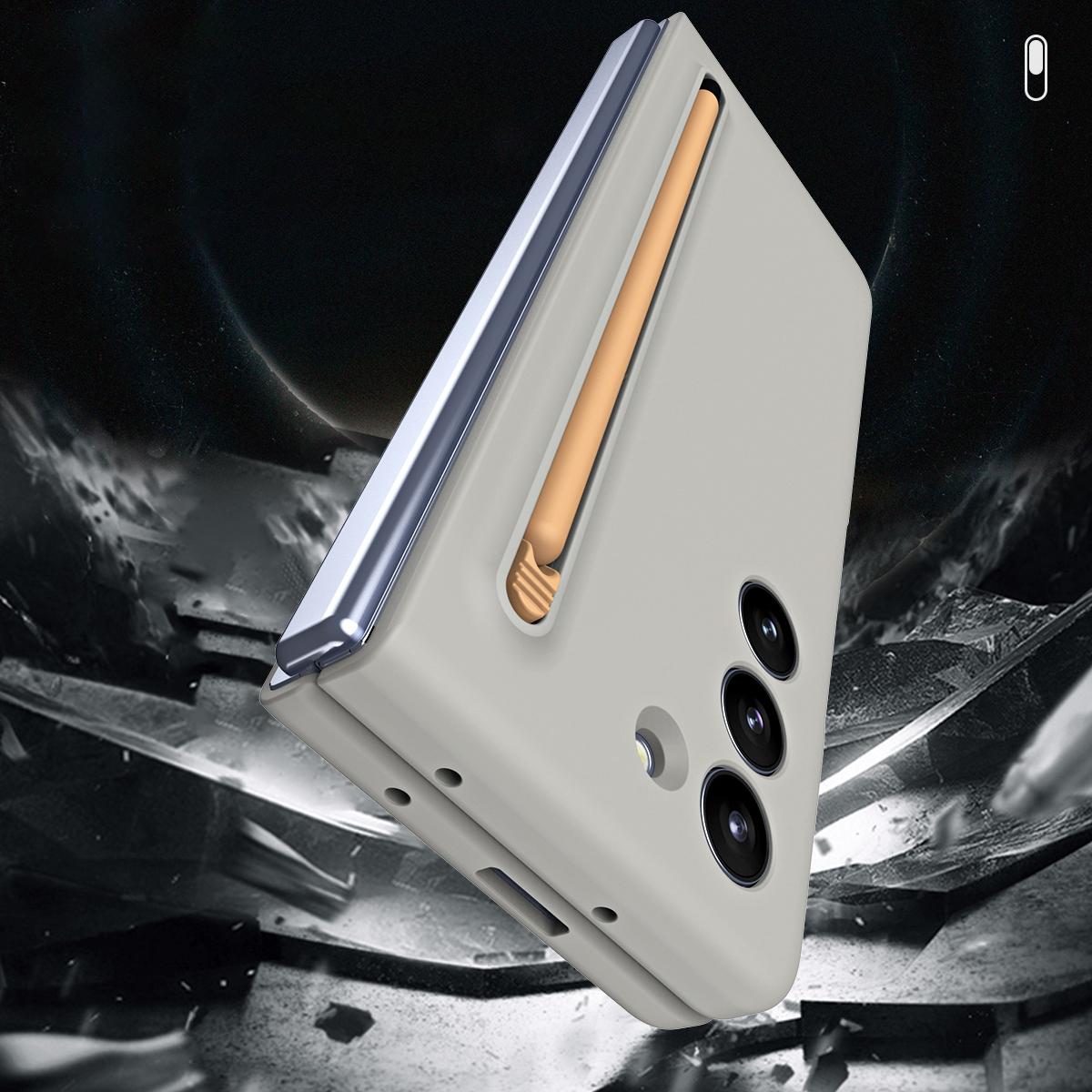 For Samsung Galaxy Z Fold4 5G Enhanced Shockproof Phone Case - Pen Design - Light Gray 7