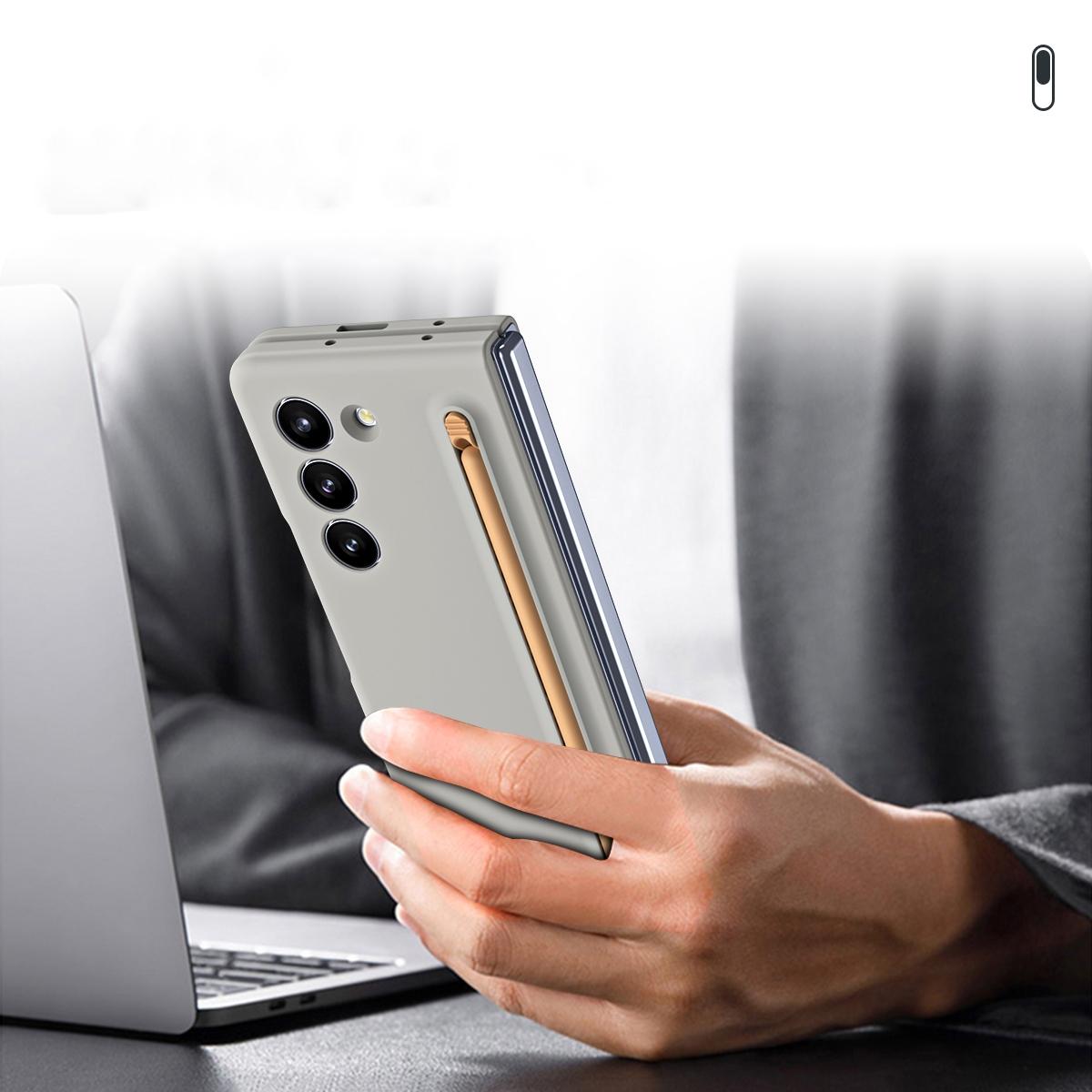 For Samsung Galaxy Z Fold4 5G Enhanced Shockproof Phone Case - Pen Design - Light Gray 8