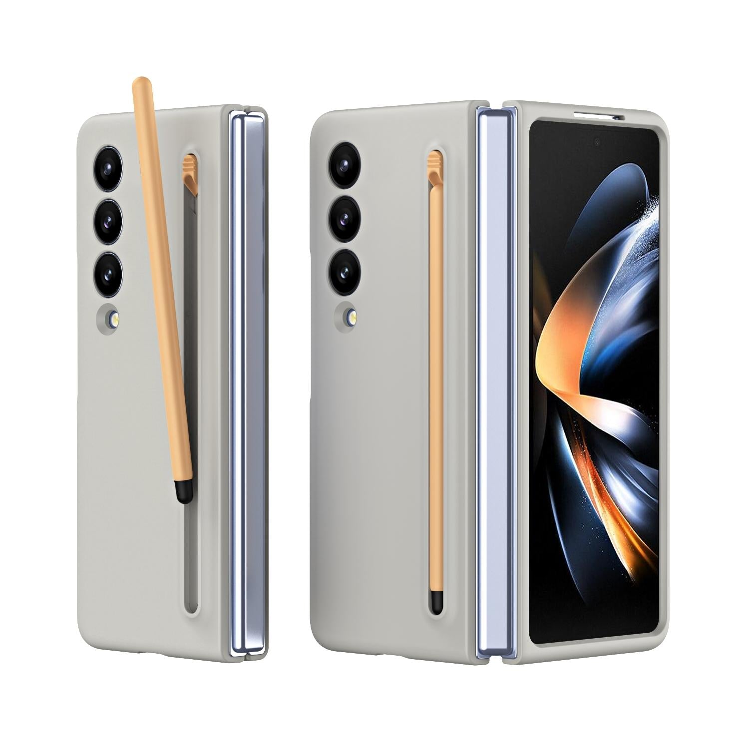 For Samsung Galaxy Z Fold4 5G Enhanced Shockproof Phone Case - Pen Design - Light Gray 10