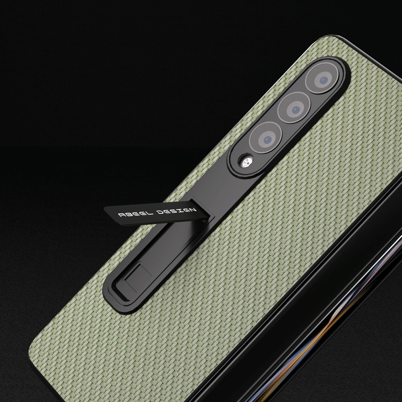 For Samsung Galaxy Z Fold4 5G Carbon Fiber Phone Case With Holder - Brown 5