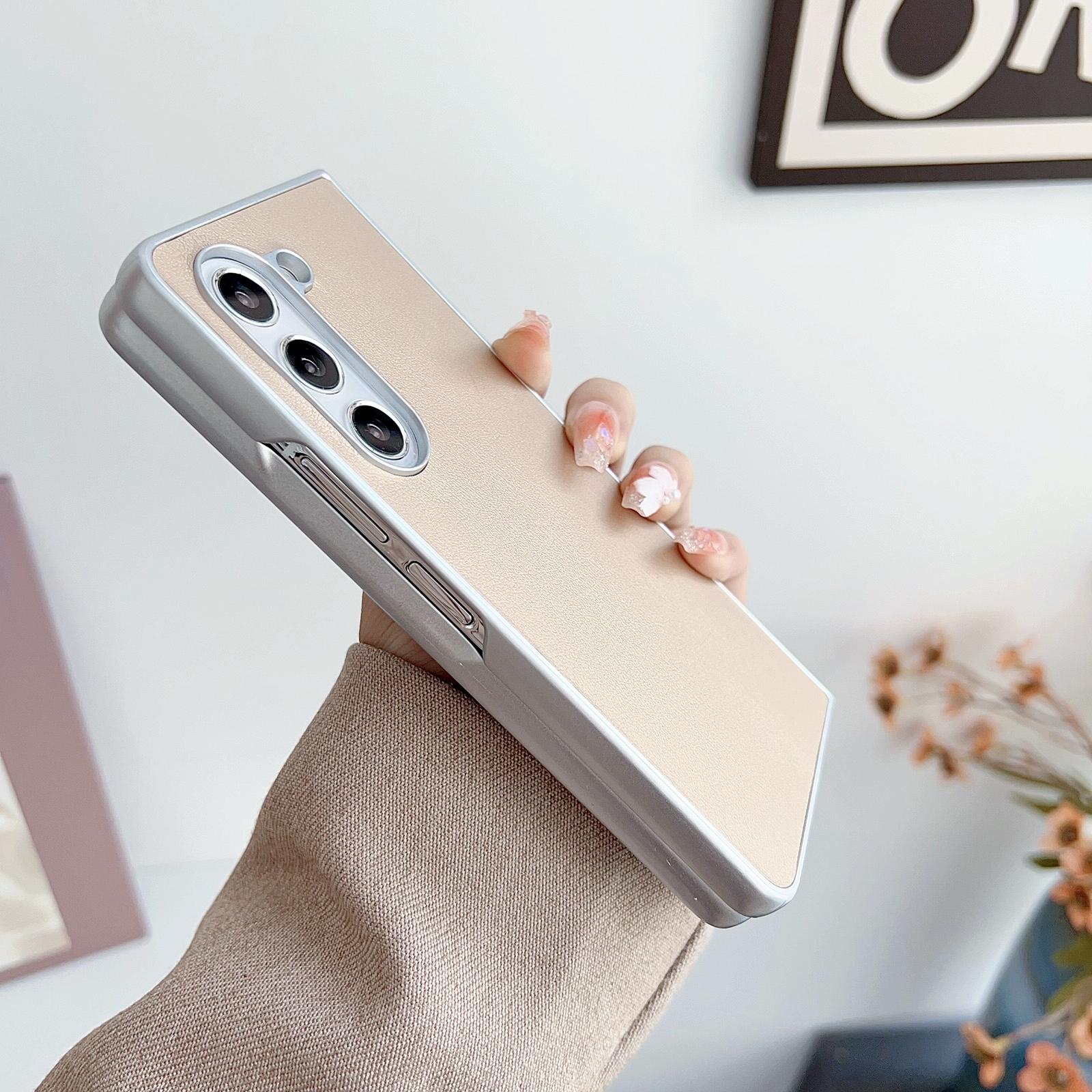 For Samsung Galaxy Z Fold4 5G Shiny Leather Phone Case With Metallic Finish - Pink 9