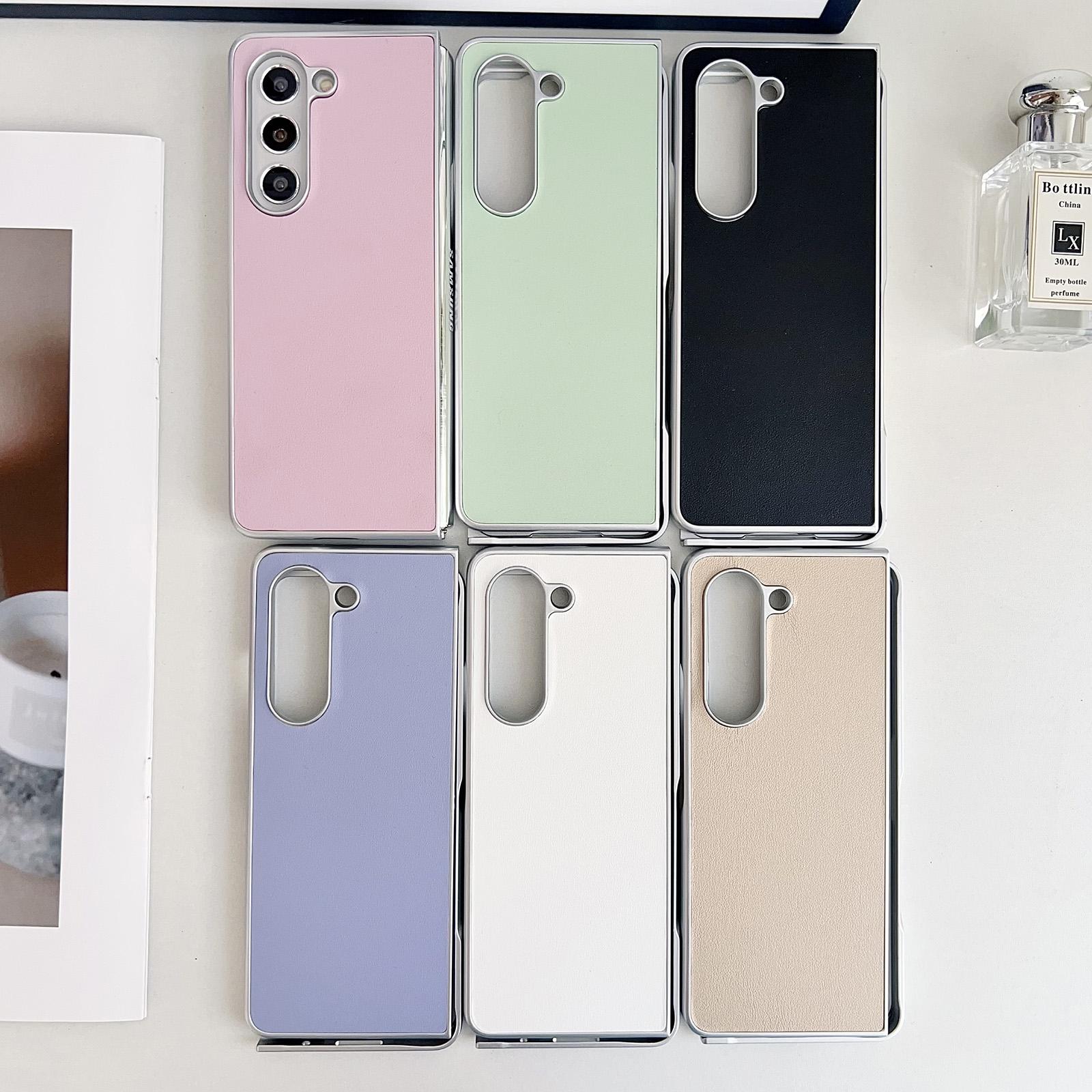 For Samsung Galaxy Z Fold4 5G Shiny Leather Phone Case With Metallic Finish - Pink 14