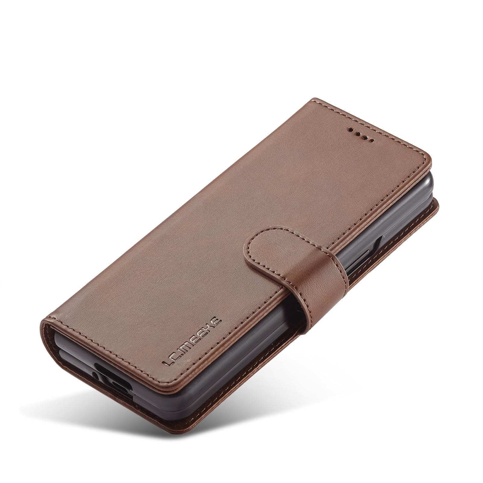 For Samsung Galaxy Z Fold4 5G Calf Leather Phone Case - Brown 6