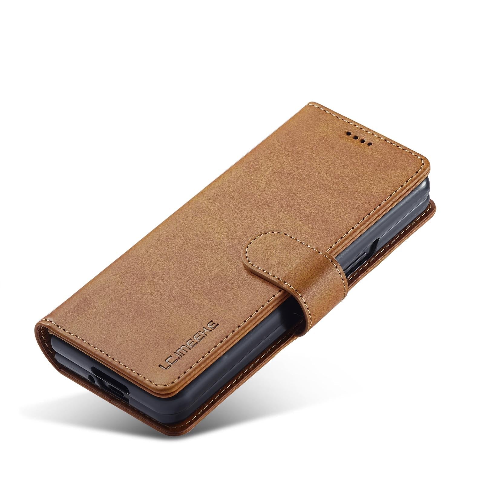 For Samsung Galaxy Z Fold4 5G Calf Leather Phone Case - Brown 13