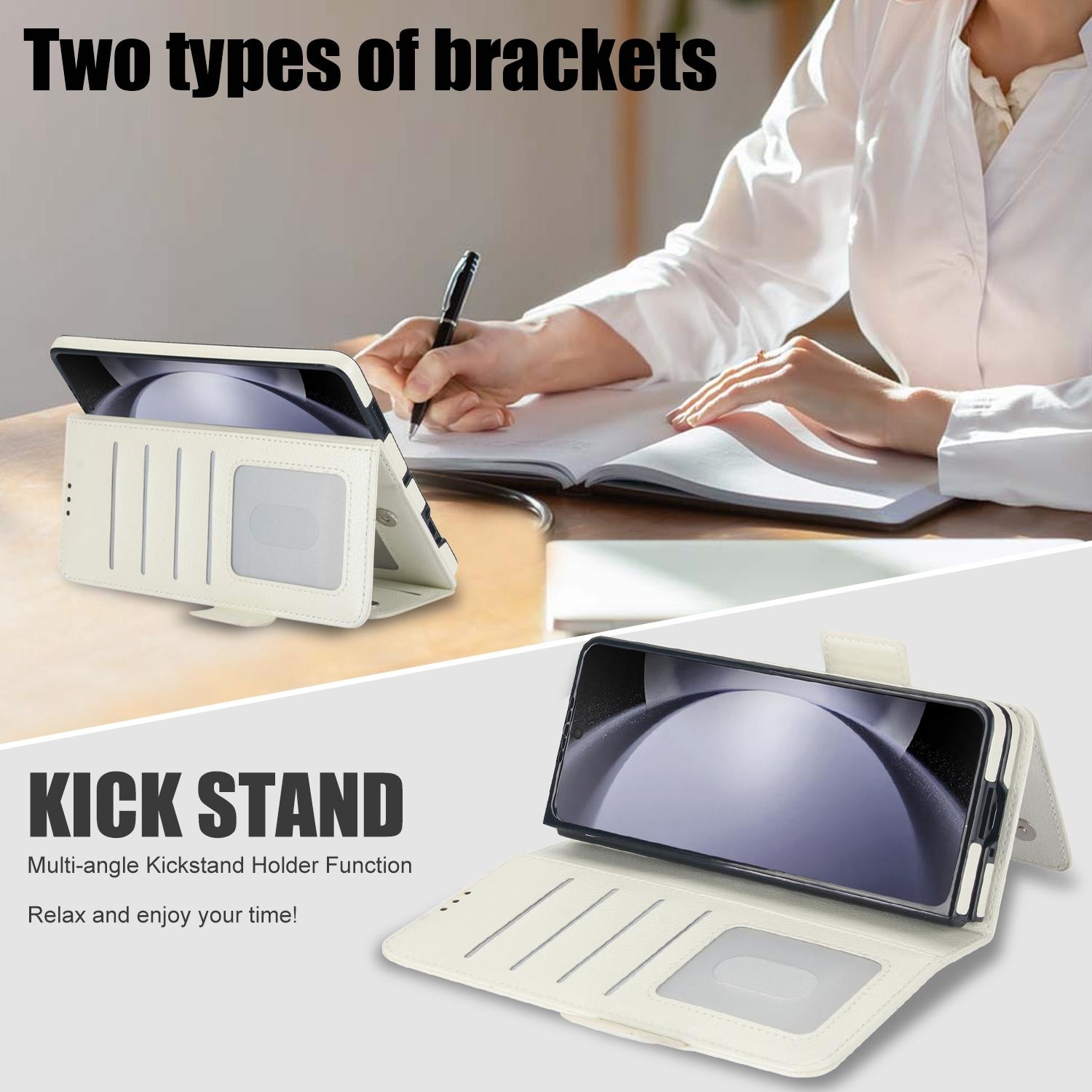 For Samsung Galaxy Z Fold4 5G Leather Phone Case With Pen Slot - White 13