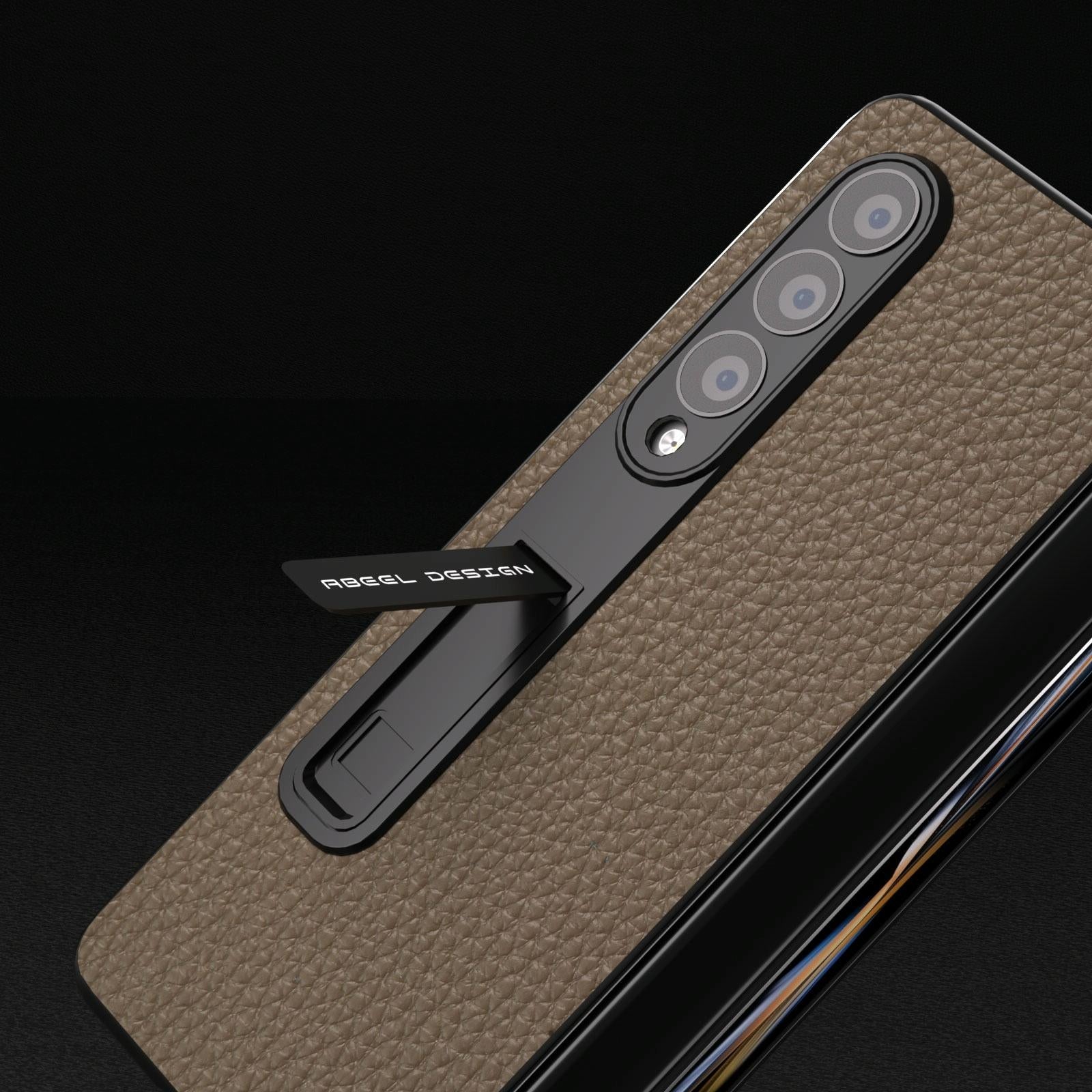 For Samsung Galaxy Z Fold4 5G Leather Phone Case With Holder - Litchi Texture - Black 15