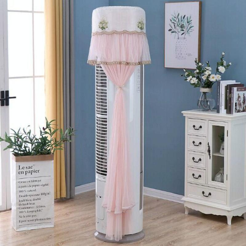 175cm Vertical Lace Air Conditioner Dust Cover - Round Column - White 13