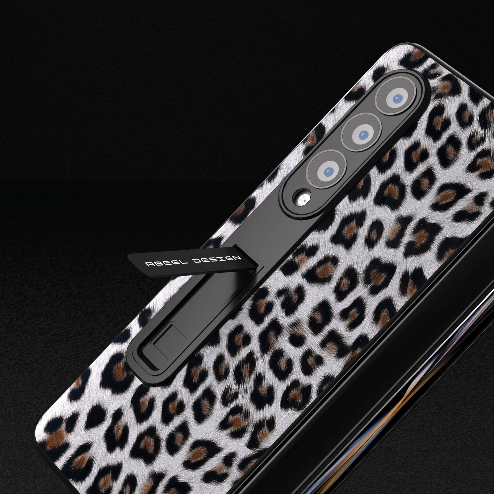 For Samsung Galaxy Z Fold4 5G Leopard Print Phone Case With Holder - Gold 10