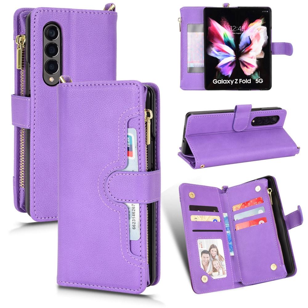 For Samsung Galaxy z Fold4 5G Zipper Leather Phone Case with Litchi Texture - Black 9