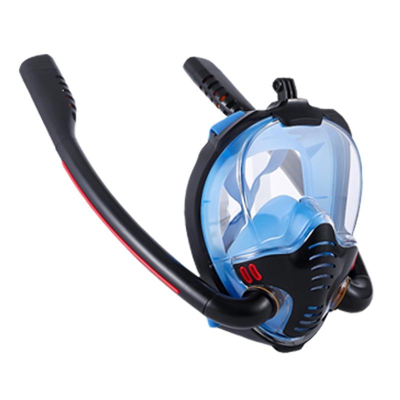 Full Dry Silicone Snorkel Mask for Adults - Double Tube Size l / Xl - Black/Black