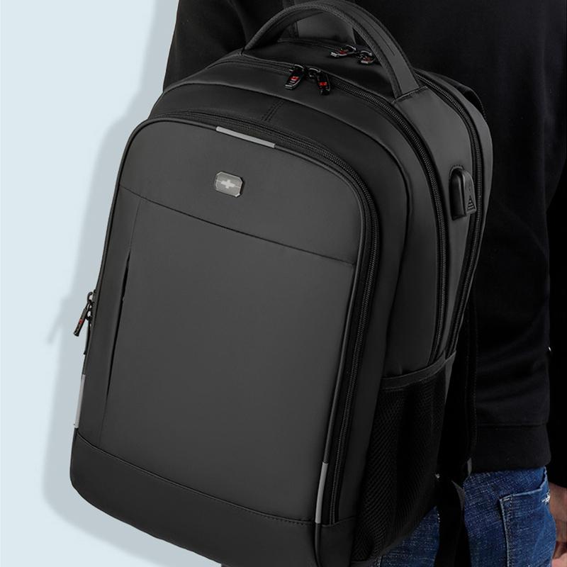 Waterproof Double Shoulder Backpack With Usb Black - 19 Inch 8