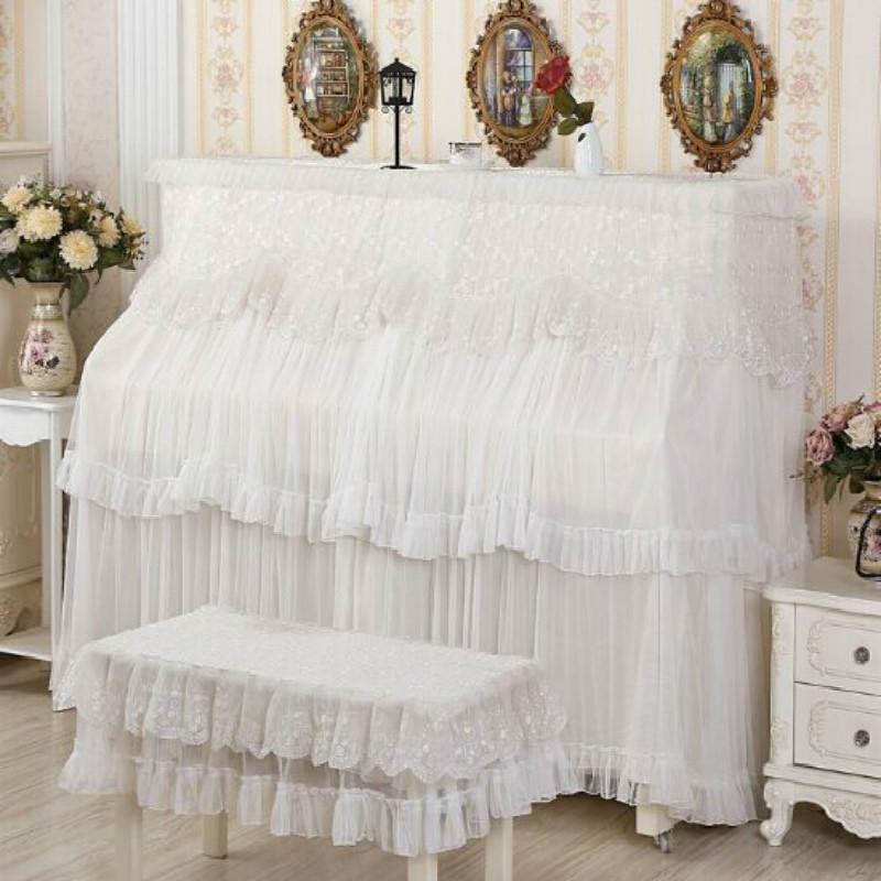 White Lace Piano Dust Cover - Embroidered Full Size Double Seats 153x33x120 3