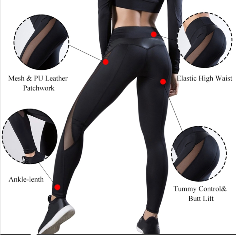 Push Up Fitness Leggings - Seamless Mesh Workout Pants For Women Xl Black 3