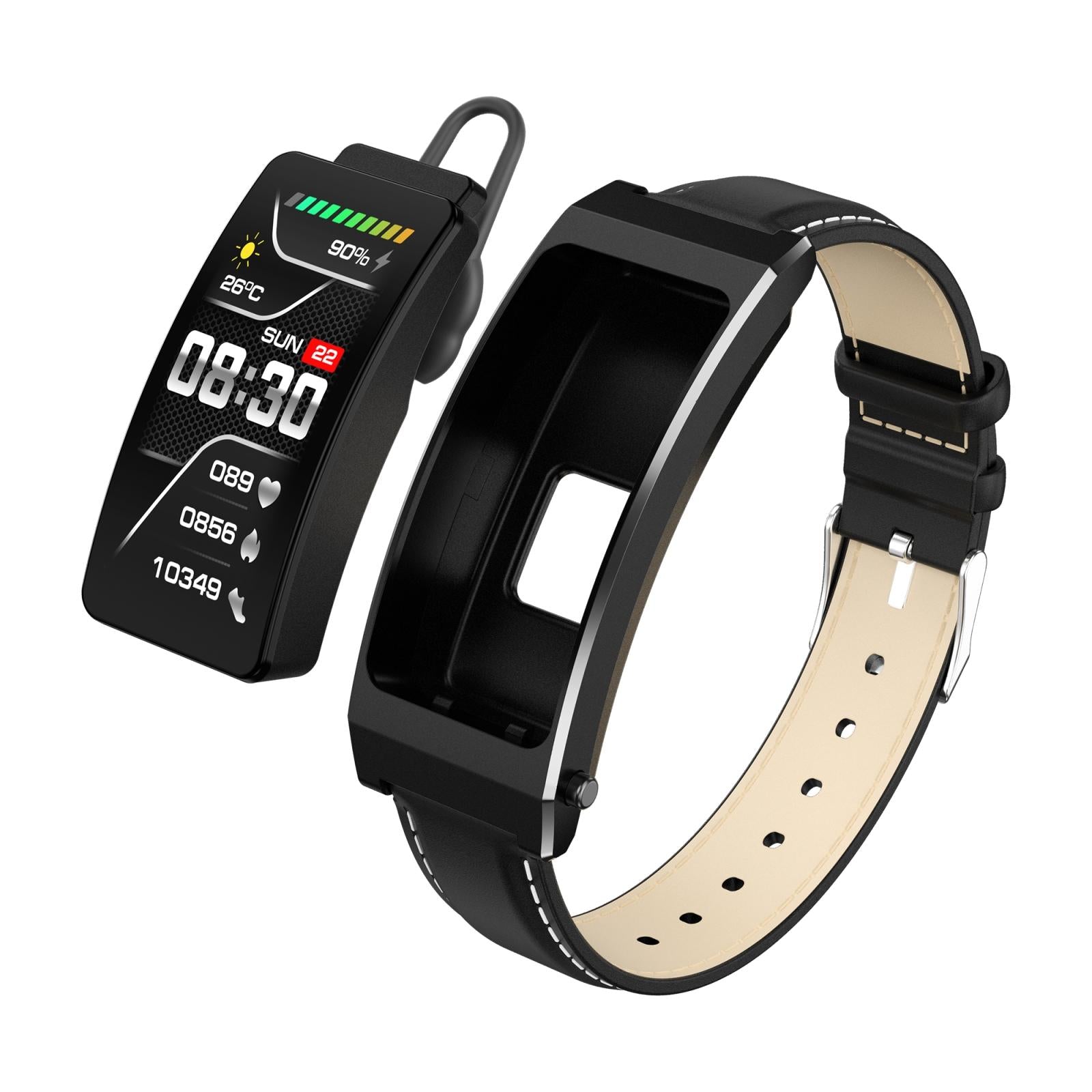 Smart Health Monitoring Bracelet With Bt Call And Leather Strap - Black Milanese Steel Strap 6