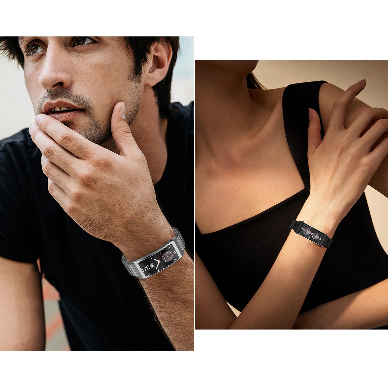 Smart Health Monitoring Bracelet With Bt Call And Leather Strap - Black Milanese Steel Strap 11