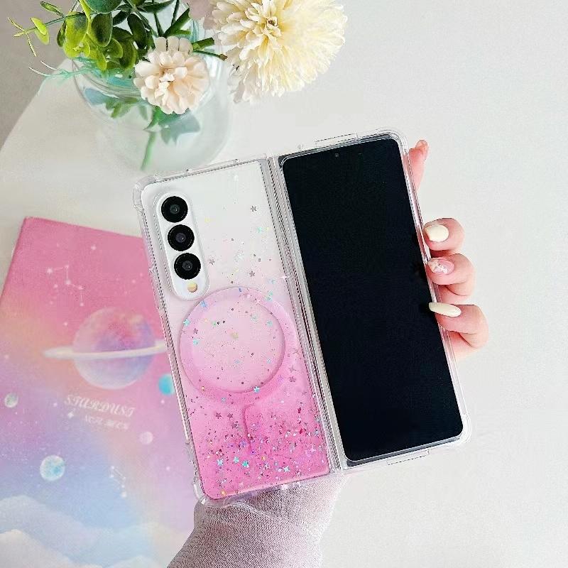For Samsung Galaxy Z Fold4 5G Sparkle Tpu Case With Magsafe - Pink 9