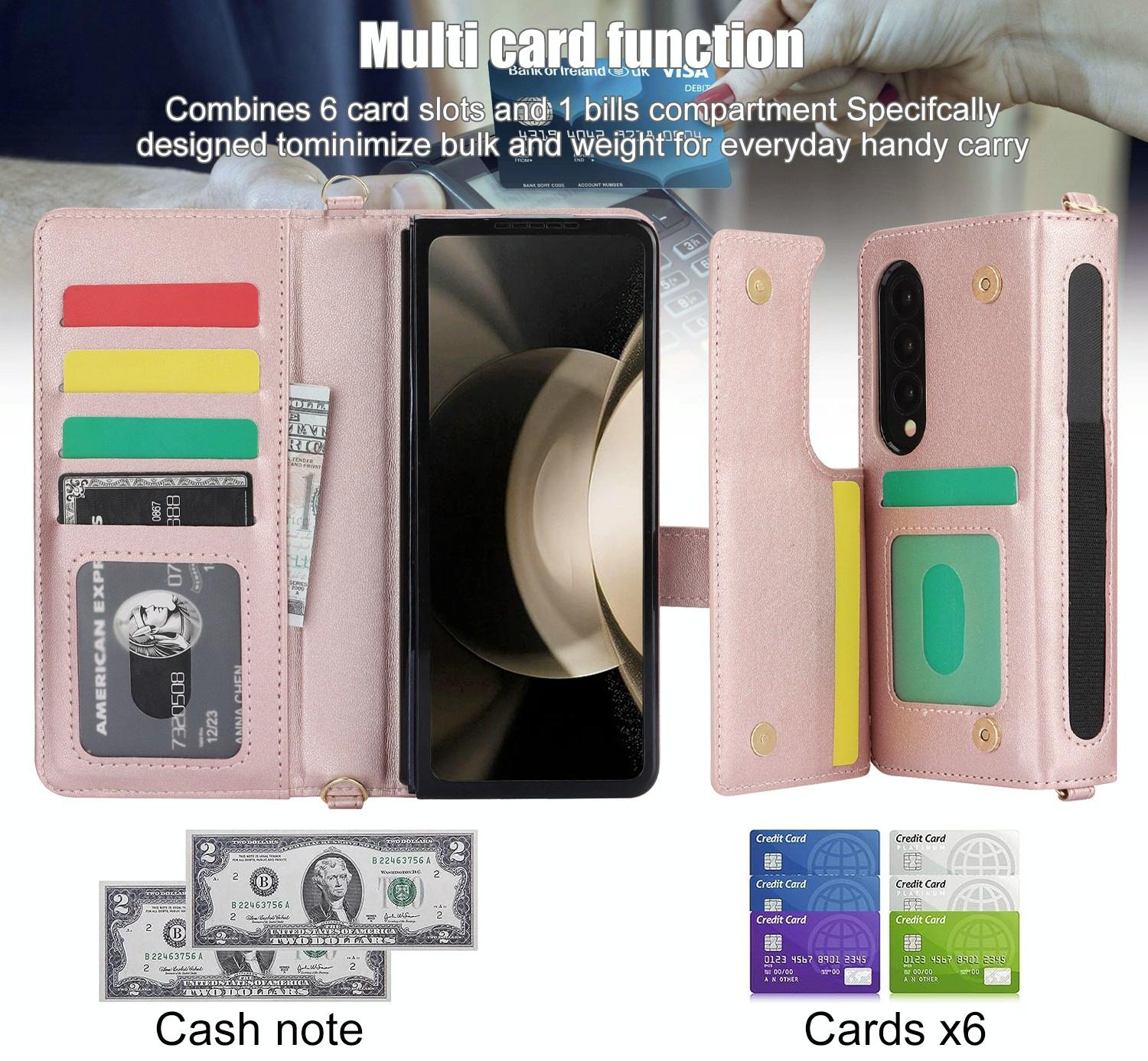 For Samsung Galaxy z Fold4 5G Multifunctional Rhombic Leather Crossbody Phone Case - White 4